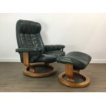 GREEN LEATHER STRESSLESS SWIVEL CHAIR BY EKORNESS