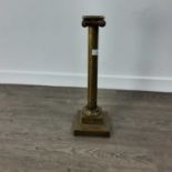 BRASS CORINTHIAN COLUMN WITH A FIRE FENDER, PICTURE FRAME AND A CARPET BEATER