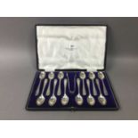 SET OF TWELVE SILVER TEASPOONS AND TONGS SHEFFIELD 1927, MAKER WALKER AND HALL