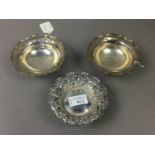 PAIR OF SILVER BONBON DISHES AND A SILVER LEAF EMBOSSED BONBON DISH