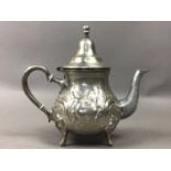 GROUP OF SILVER PLATED TEA POTS AND OTHER SILVER PLATED WARE