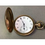 GOLD PLATED FULL HUNTER POCKET WATCH ALONG WITH A COLLECTION OF PEARL JEWELLERY