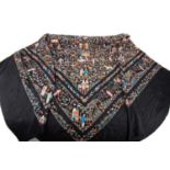 LARGE CHINESE EMBROIDERED SILK SHAWL EARLY-MID 20TH CENTURY