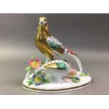 CROWN STAFFORDSHIRE MODEL OF A PHEASANT AND A B&G BIRD GROUP