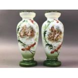 PAIR OF VICTORIAN MILK GLASS VASES ALONG WITH ANOTHER PAIR OF VASES