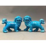 PAIR OF CHINESE BLUE GLAZED FOE DOGS ALONG WITH CHINESE AND OTHER CERAMICS