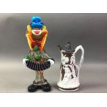 MURANO GLASS CLOWN AND A VICTORIAN LIDDED JUG