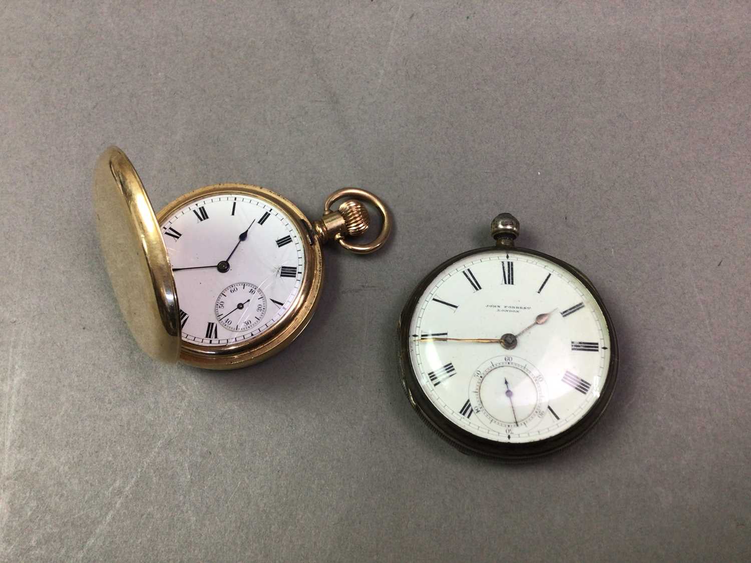 VICTORIAN SILVER OPEN FACED KEY WIND POCKET WATCH AND A GOLD PLATED POCKET WATCH - Image 2 of 2