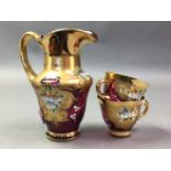 DECORATIVE CRANBERRY GLASS PART COFFEE SET AND A TEA SERVICE