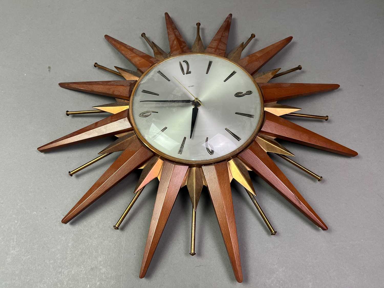 VINTAGE METAMIC TEAK STARBUST WALL CLOCK AND TWO OTHERS