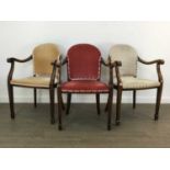 THREE OAK FRAMED ELBOW CHAIRS