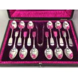VICTORIAN SET OF SILVER TEASPOONS AND SUGAR TONGS