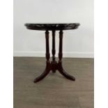 MAHOGANY OCCASIONAL TABLE WITH A SEWING TABLE AND AN OCCASIONAL TABLE