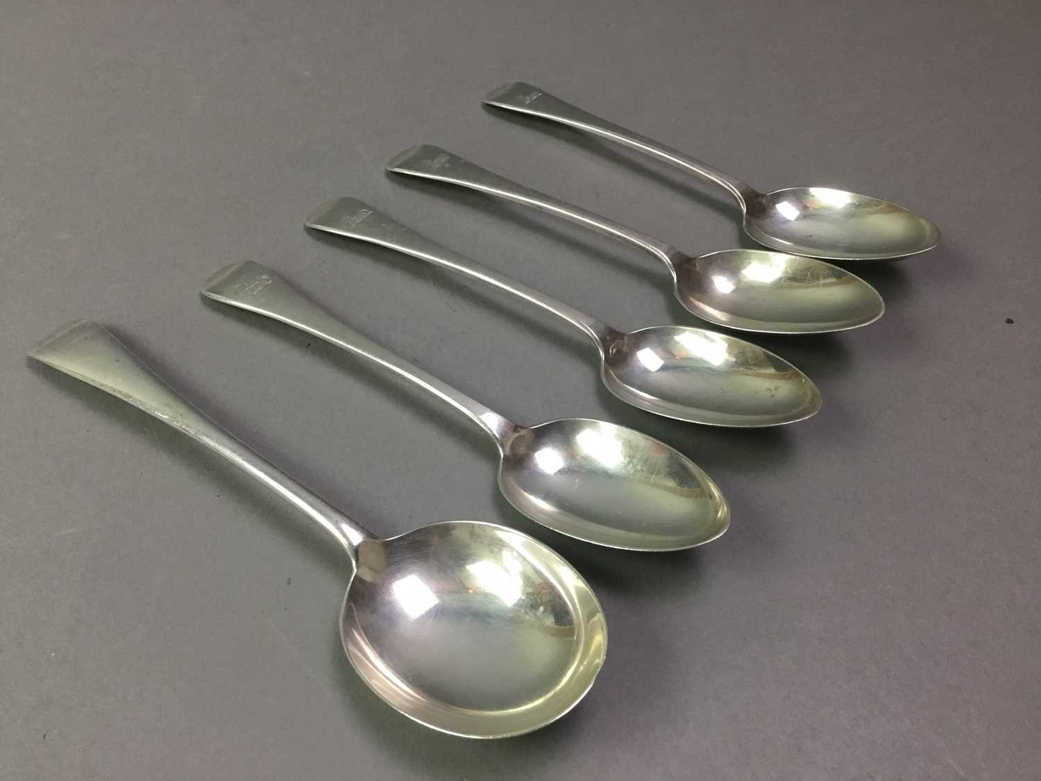 FOUR 19TH CENTURY SILVER DESSERT SPOONS OLD ENGLISH PATTERN