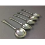 FOUR 19TH CENTURY SILVER DESSERT SPOONS OLD ENGLISH PATTERN