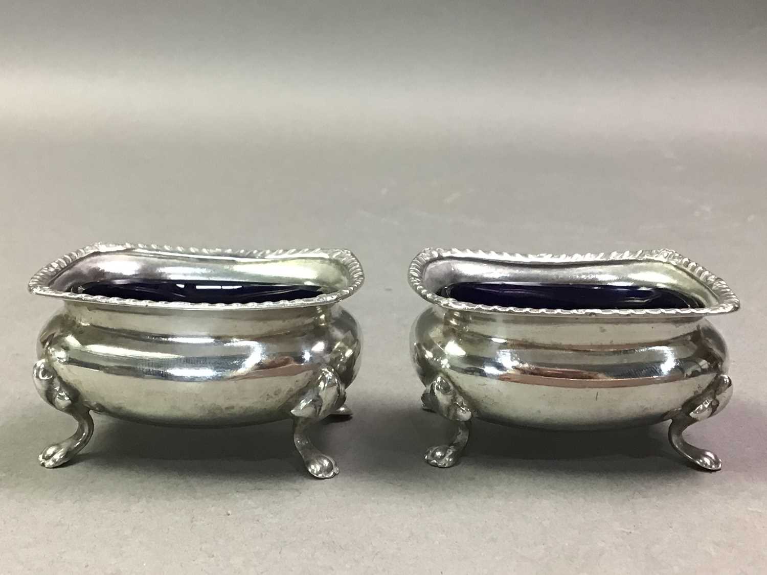 SILVER CRUETS ALONG WITH TWO SILVER AND ANOTHER NAPKIN RING