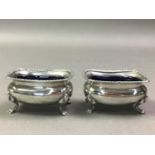 SILVER CRUETS ALONG WITH TWO SILVER AND ANOTHER NAPKIN RING