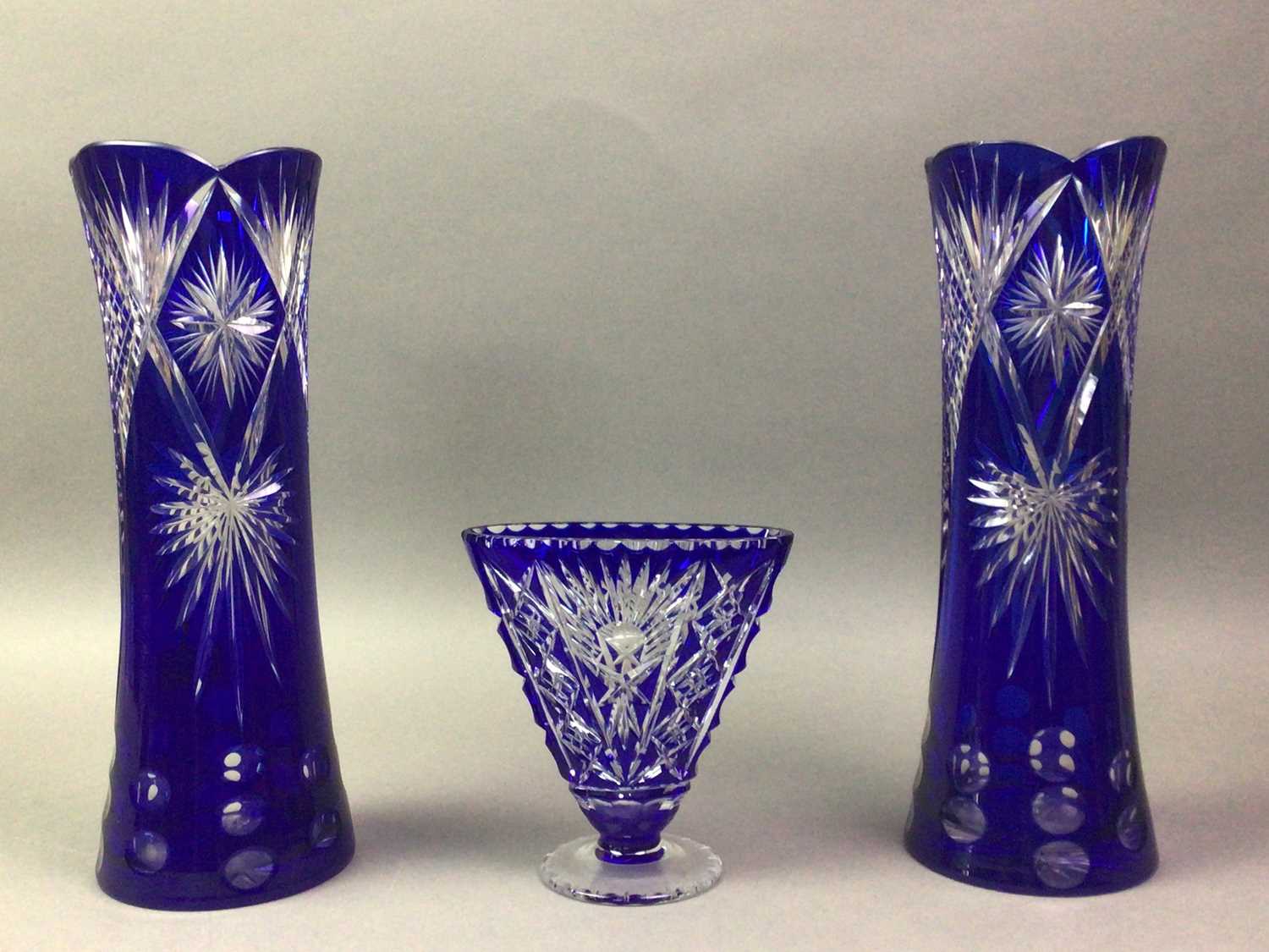 PAIR OF BOHEMIAN GLASS VASES AND ANOTHER - Image 2 of 3