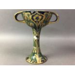 WILLIAM MOORCROFT FOR MCINTYRE & CO., FLORIAN WARE PEDESTAL BOWL ALONG WITH A CLUTHA-STYLE GLASS VAS