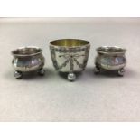 VICTORIAN SILVER MINIATURE SALT AND A PAIR OF RUSSIAN EXAMPLES