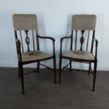 PAIR OF EDWARDIAN INLAID MAHOGANY ELBOW CHAIRS