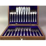 OAK CASED SET OF FISH KNIVES AND FORKS AND OTHER SILVER PLATED WARE