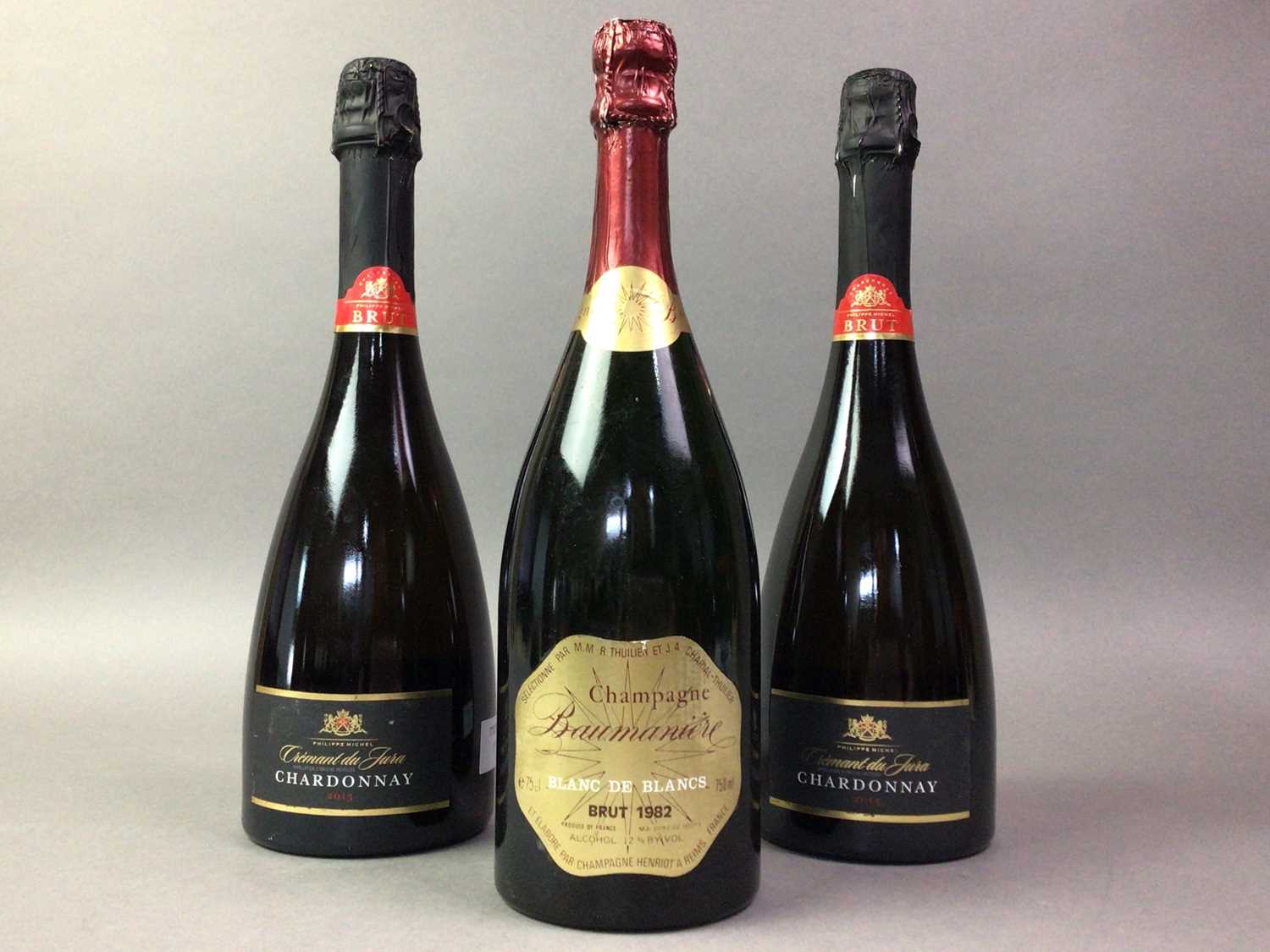 THREE BOTTLES OF FRENCH SPARKLING WINE INCLUDING CHAMPAGNE BAUMANIERE 1982 BLANC DE BLANCS