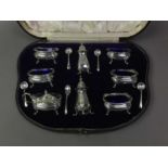 EDWARDIAN SILVER COMPOSITE CRUET SET AND OTHER PLATED ITEMS