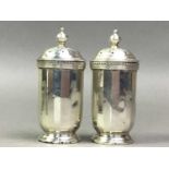 SILVER FIVE PIECE CRUET SET AND OTHER SILVER AND SILVER PLATED WARE