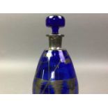 BLUE LIQUEUR DECANTER WITH FOUR GLASSES WITH OTHER DECANTERS