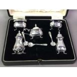 SILVER CRUET SET AND FURTHER SMALL SILVER