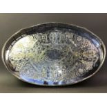 SILVER PLATED OVAL TRAY ALONG WITH A SAUCEBOAT AND CUTLERY