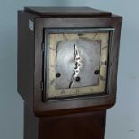 WALNUT GRANDMOTHER CLOCK WITH TWO MAHOGANY ARMCHAIRS AND AN OAK TURNOVER CARD TROLLEY