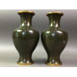 PAIR OF CHINESE CLOISONNE VASES ALONG WITH GLASSWARE