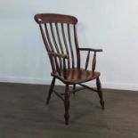 VICTORIAN ASH AND ELM WINDSOR STYLE ARMCHAIR