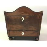 VICTORIAN MAHOGANY TEA CADDY AND SILVER PLATED KNIVES AND FORKS