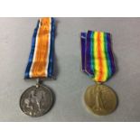 WWI SERVICE MEDAL PAIR ALONG WITH A SMALL COLLECTION OF COINS