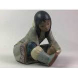 LLADRO FIGURE OF AN INUIT GIRL AND AN INUIT GIRL WITH BASKET