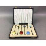 SET OF SIX SILVER AND ENAMEL COFFEE SPOONS, EARLY 20TH CENTURY