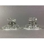 PAIR OF CRYSTAL CANDLESTICKS ALONG WITH OTHER GLASSWARE