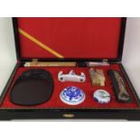 CHINESE BLACK LACQUERED TRAVELLING ARTIST SET AND OTHER ITEMS