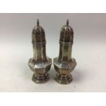 PAIR OF GEORGE V SILVER PEPPER POTS, WALKER & HALL, SHEFFIELD 1917