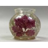 ATTRIBUTED TO MOSER, SMALL CRACKLE GLASS VASE AND A GRAY'S POTTERY LUSTRE PLATE