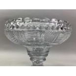 LARGE CRYSTAL STEMMED FRUIT BOWL ALONG WITH A CRYSTAL VASE