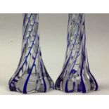 PAIR OF GLASS SPIRAL VASES WITH SILVER RIM