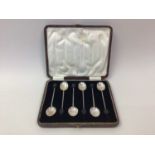 CASED SET OF SIX SILVER BEAN TOPPED COFFEE SPOONS AND OTHER CUTLERY