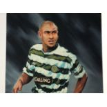 HENRIK LARSSON OF CELTIC F.C., PRINT AFTER ROBERT MILLER ALONG WITH A 'THE BHOYS' CELTIC POSTER