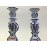 TWO PAIRS OF FRENCH FAIENCE POTTERY CANDLESTICKS, 19TH CENTURY