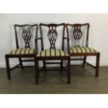 MAHOGANY REPRODUCTION DINING TABLE AND EIGHT CHAIRS