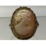 NINE CARAT GOLD CAMEO RING ALONG WITH FURTHER JEWELLERY